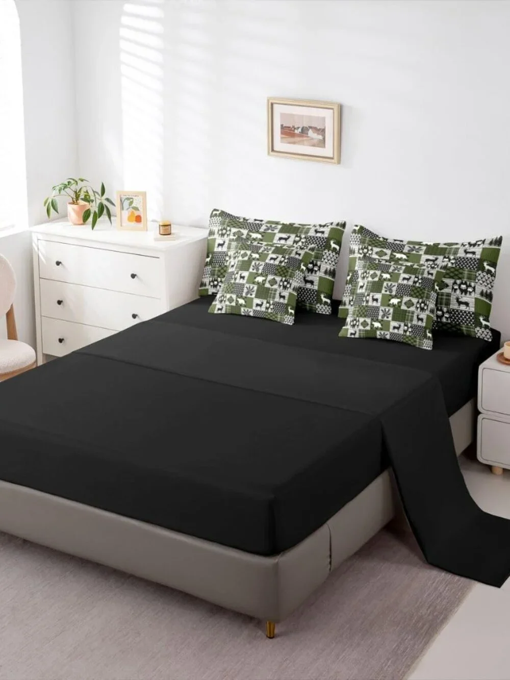 Lodge Plaid Comforter Set King Size 7 Pieces Bear Deer Bedding Set for Kids Boys